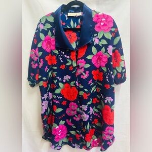 Vintage Gold Label Victoria Secret Button Up Floral Lounge Sleep Shirt Dress S